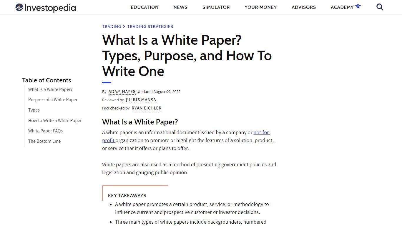 White Paper Definition - Investopedia